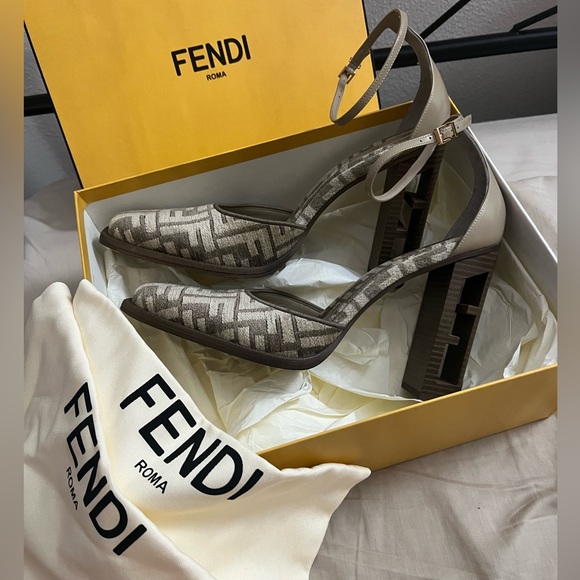 Fendi Shoes - NEW in box. Fendi FF logo jacquard sandal heels